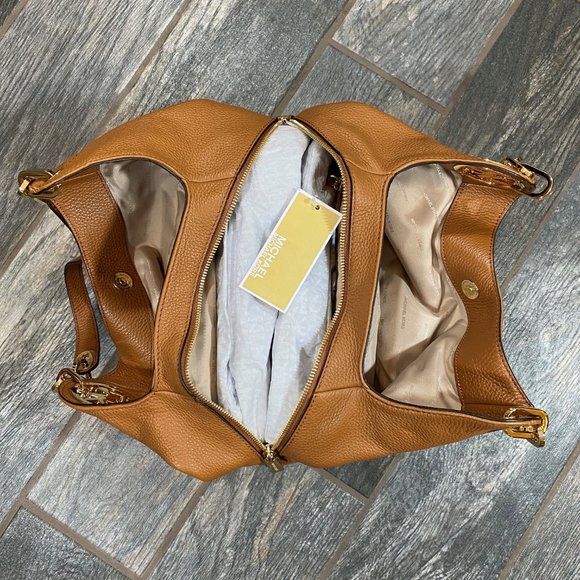 New Michael Kors Brown Large Shoulder Logo Tote - Picture 5 of 8